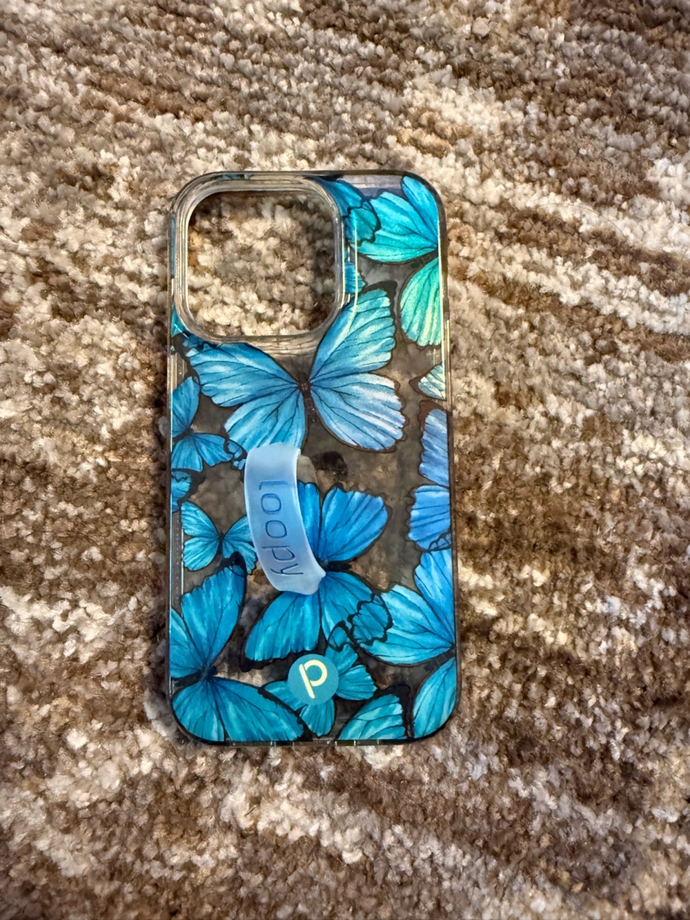 Loopy Case Blue Butterfly Clear Phone Case with Blue Silicone Loop iPhone 14 Pro